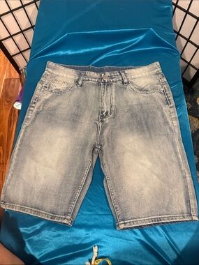 Light Blue Washed Denim Jean Shorts for Men